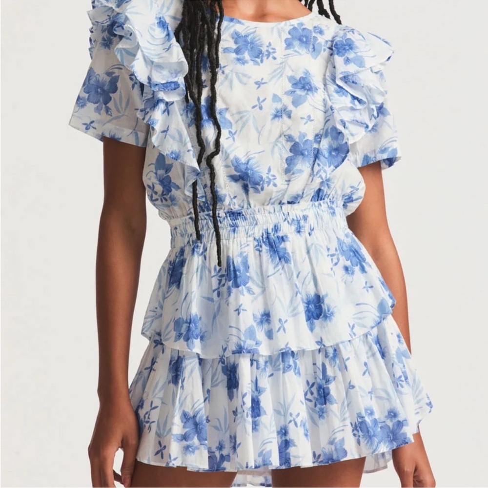 LoveShackFancy Natasha Dress Blue Floral / Strong Current